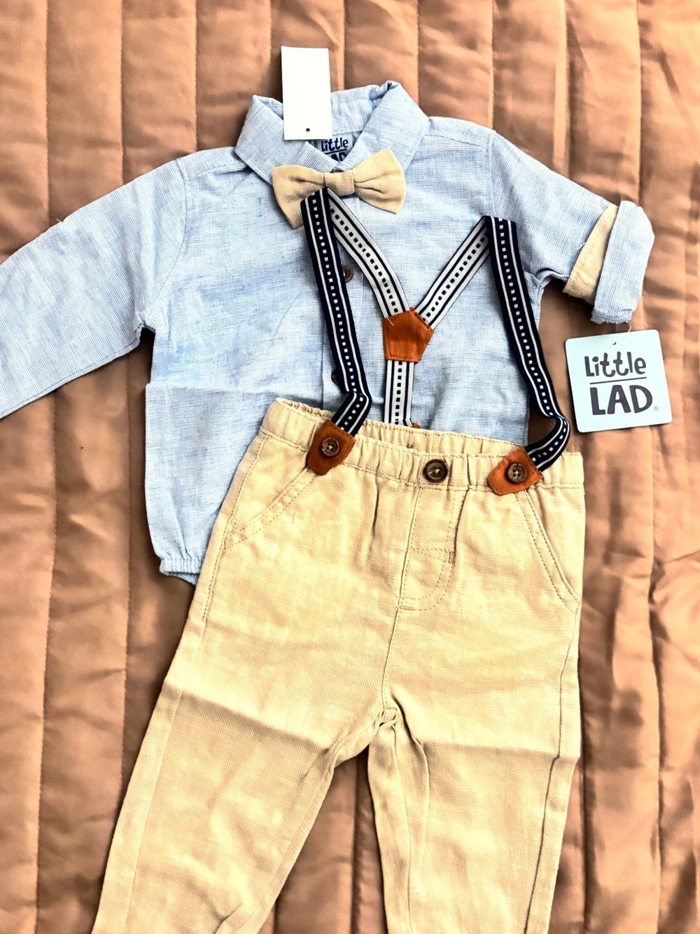 Little Lad Navy Stripe Suspenders for Kids - Blue & Tan